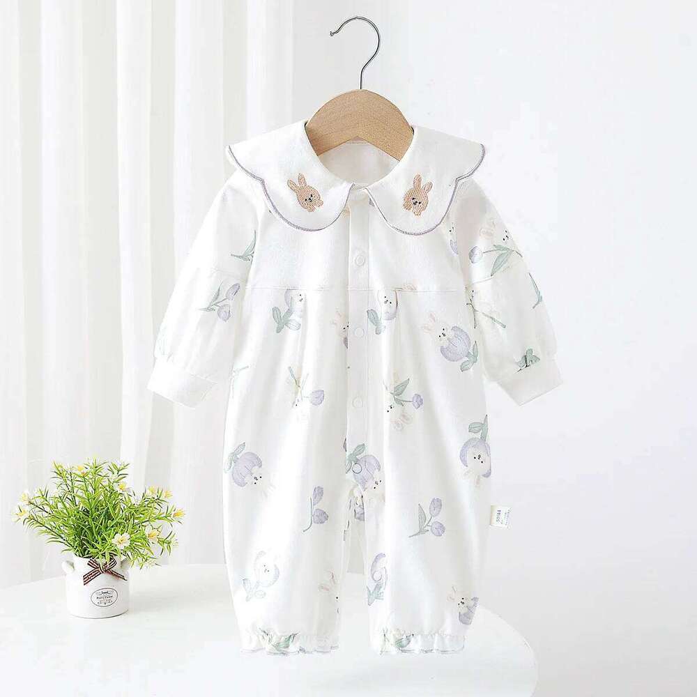 New Model Baby Spring Autumn Onesie 6-18 Month Kids Pure Cotton Cute Romper Toddler Turn Down Collar Printed Casual Jumpsuit 26H0224