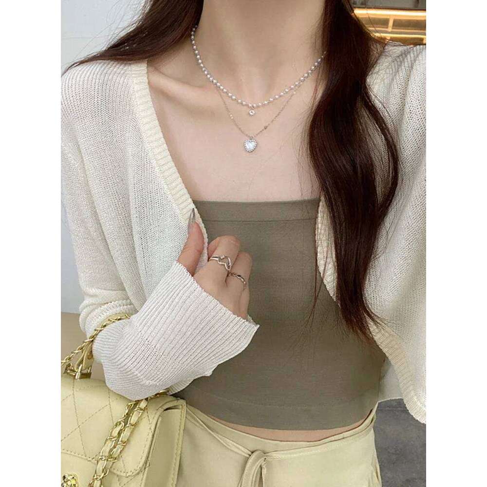 Women Thin White Cardigan Summer Sunscreen Lace-up Knitwear Tops Lady Korean Style Casual Long Sleeve Short Sun Protected Top 26L0224