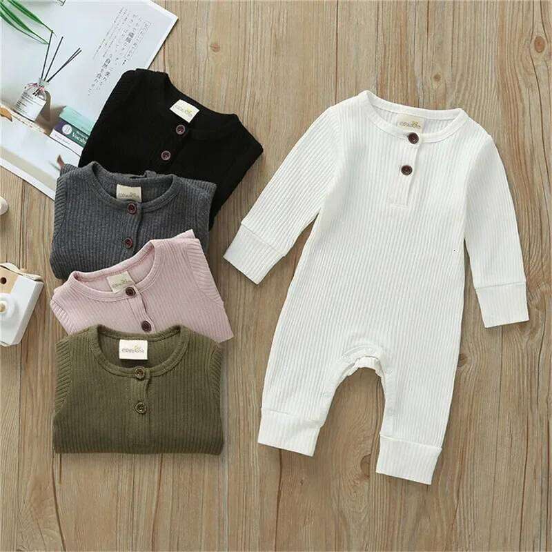 0-24months unisex Baby Button Romper Solid Color Knit Spring Autumn Jumpsuit 26H0224