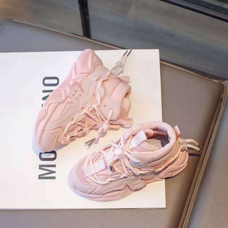 Girls High-top Sneakers Lace-up Simple Children Fashion Casual Drop Shipping Boys Sport Versatile Soft Kids Shoes 26W0224