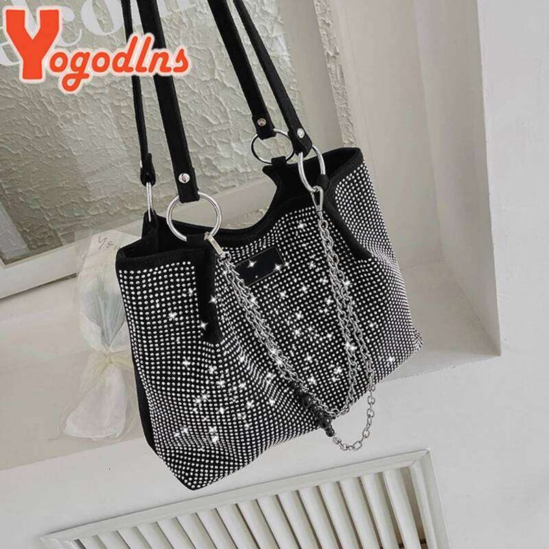 Yogodlns Luxury Rhinestone Bucket For Women Fashion Brands Shouldr Trendy Underarm Bag Shopping Handbag Purse Bolsa Z260224