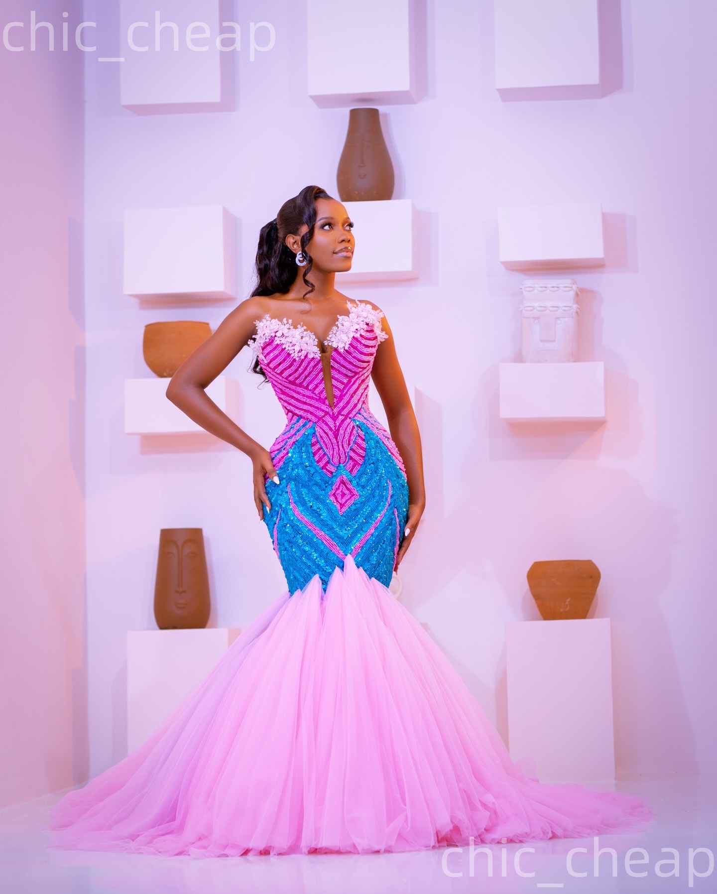 Aso Ebi Pink Mermaid Prom Dresses 2026 Crystals Beaded Sequined Flowers Evening Formal Party Second Birthday Engagement Gowns Dress For Special Occasi