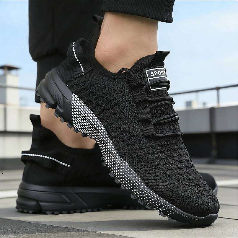 Modern Men's Sneakers Breathable Mesh Knit Running Shoe Material Shock-Absorbing Sole Comfortable Casual Flace Up Shoes for Men