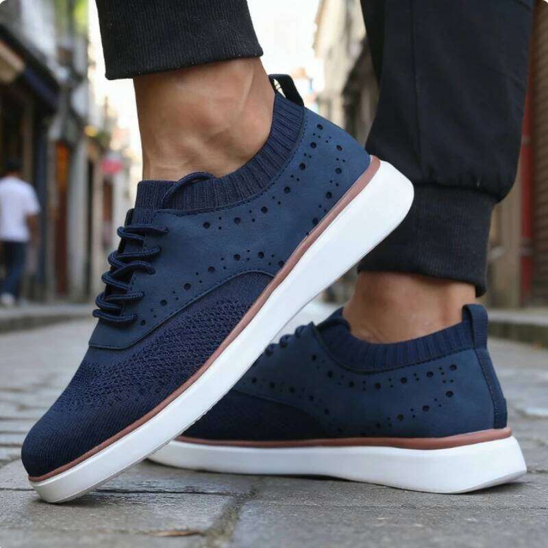 Casual Sneakers 2025 New Design Block Style Breathable Knitted Mesh Walking Shoe Fashionable Retro Comfortable Men's Shoes