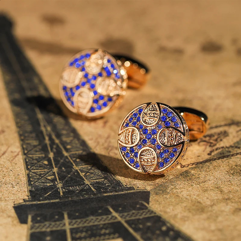 KFLK Cuff Links For Men Retro Round Blue Crystal Cufflinks Shirt Cross Button High Quality Wedding Guests 260208