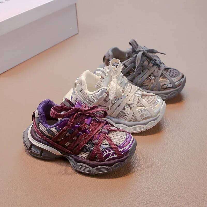 Children's Sneakers Chunky 2024 New Girls Basketball Fashion Versatile Kids Causal Boys Sports Shoes for School Breathable 26W0224