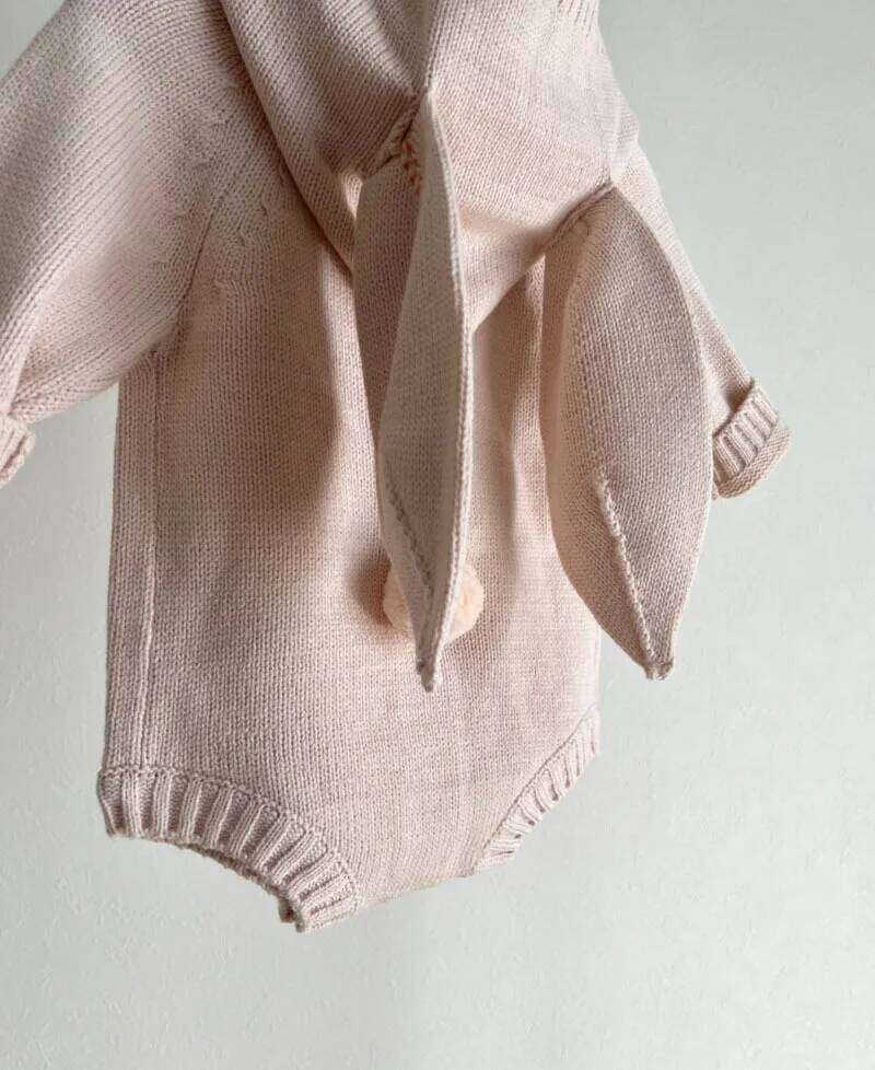 Knitted Newborn Bunny Ear Hooded Baby Girl Clothes Cotton Toddler Sweater Romper Boy Jumpsuit Playsuit 26H0224