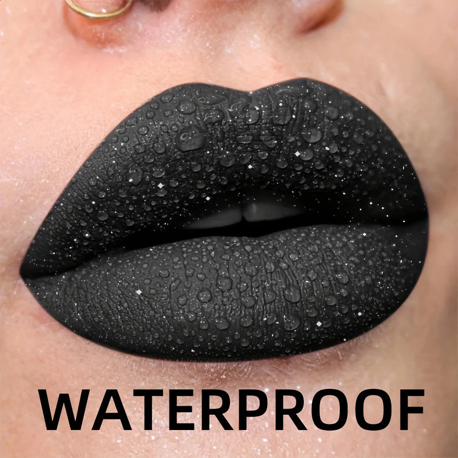Waterproof Glitter Lipstick Sexy Black Lip Gloss Shiny Lip Tint Cosmetics Halloween Lips Makeup 260130