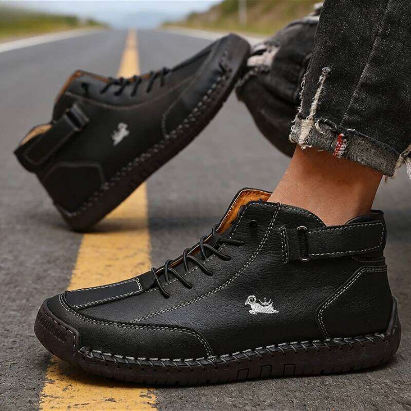 Men's Ankle Boots Casual Retro Leather Comfort Lace-up Non-slip 2026 New Arrival Lightweight Soft Sole Breath Work Shoes