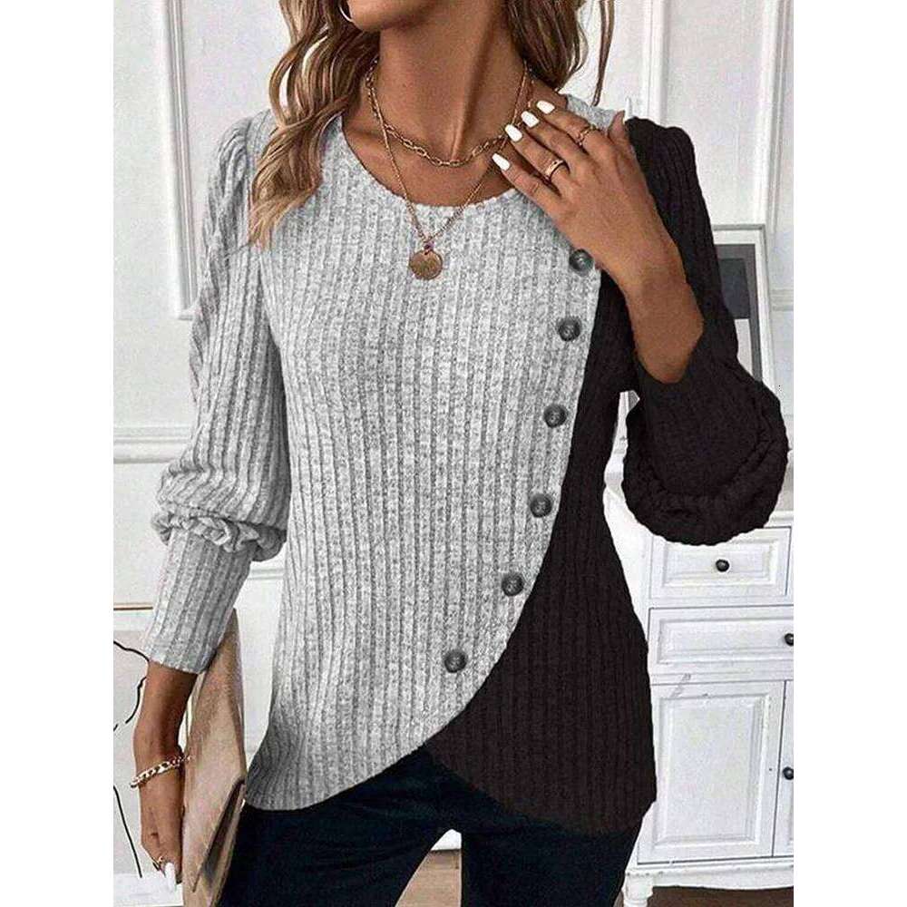 Autumn Buttons Pit Striped Women Sweaters Contrast Color Long Sleeve O-Neck Pullovers Loose Simple Knitted Clothing 26L0224