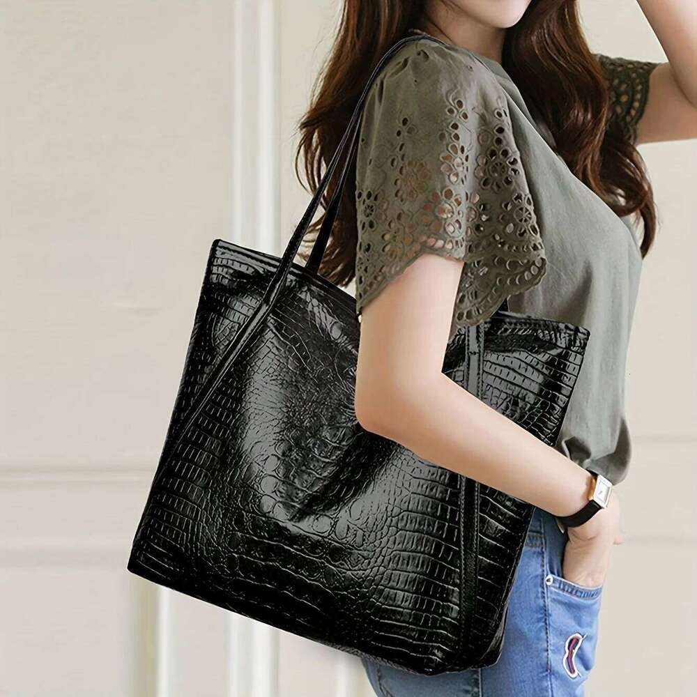 Stylish Women's Tote Retro Crocodile Pattern Handbag Shoulder Bag, Suitable for Shopping, Dating, Outings, Work Commuting Z260224