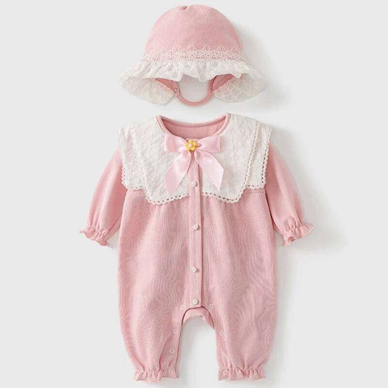 2Piece Sets Spring Autumn Girls Jumpsuits Cute Doll Collar Bow Princess Rompers Baby Boutique Clothing Newborn Photography BC476 26H0224