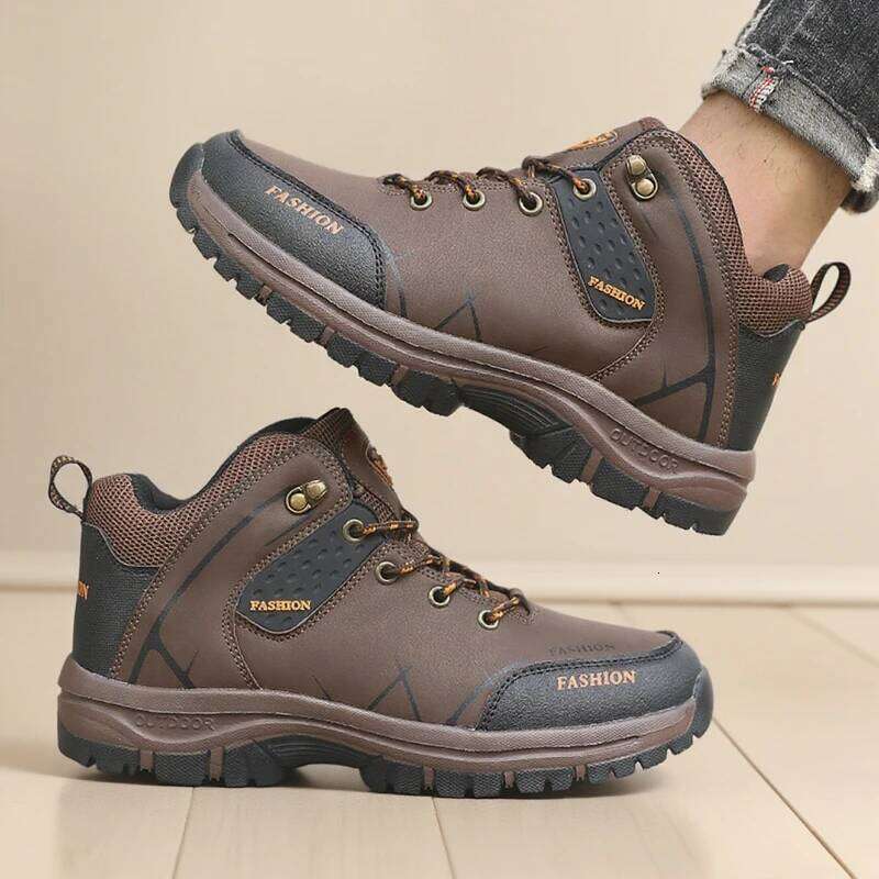 Men's High Top Bare Boots Waterproof PU Leather Classic Matching Hiking Shoe Outdoor Comfortable Breathable Anti Slip Work Shoes