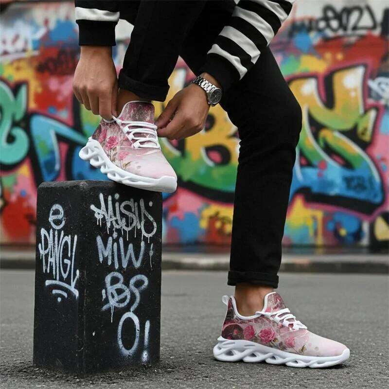 Womens Men Anti Slip Lightweight Breathable Printed Pattern Running Comfortable Canvas Shoes Flats Casual Sneakers