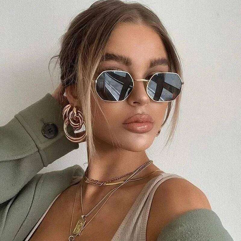 Hexagon Yellow Woman Retro Brand Designer Classic Sun Glasses For WomanLuxury Ladies Sunglasses Mirror Female Oculos 26W0224