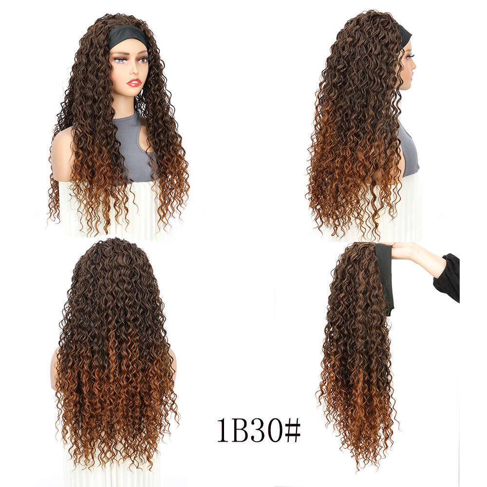European And American Export Wig For Women Small Curly Headscarf Long Afro Head Cover Headband Wigs In Stock SHXI