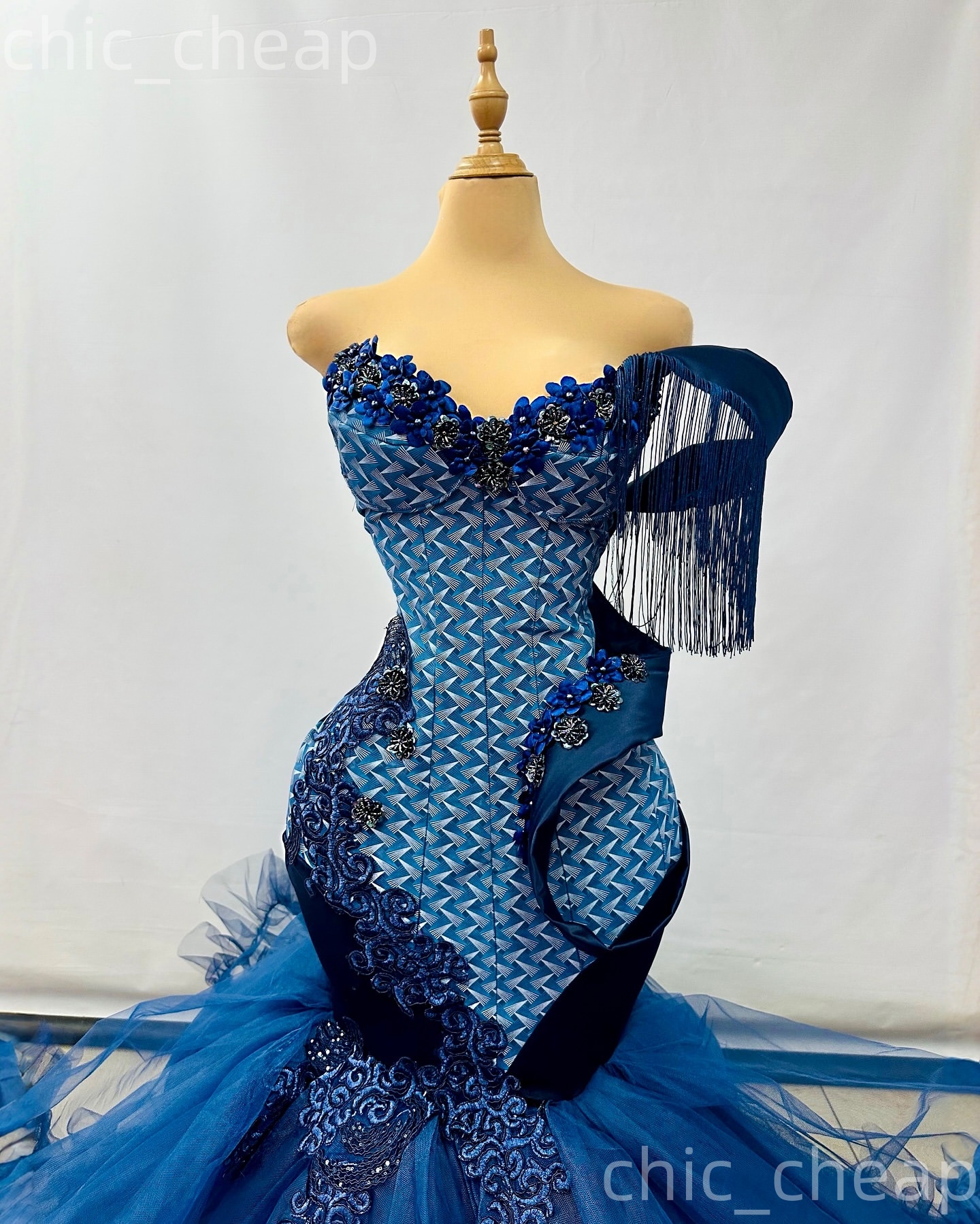 Aso Ebi Navy Blue Mermaid Prom Dresses 2026 Flowers Printed Sweetheart Evening Formal Party Second Birthday Engagement Gowns Dress For Special Occasio