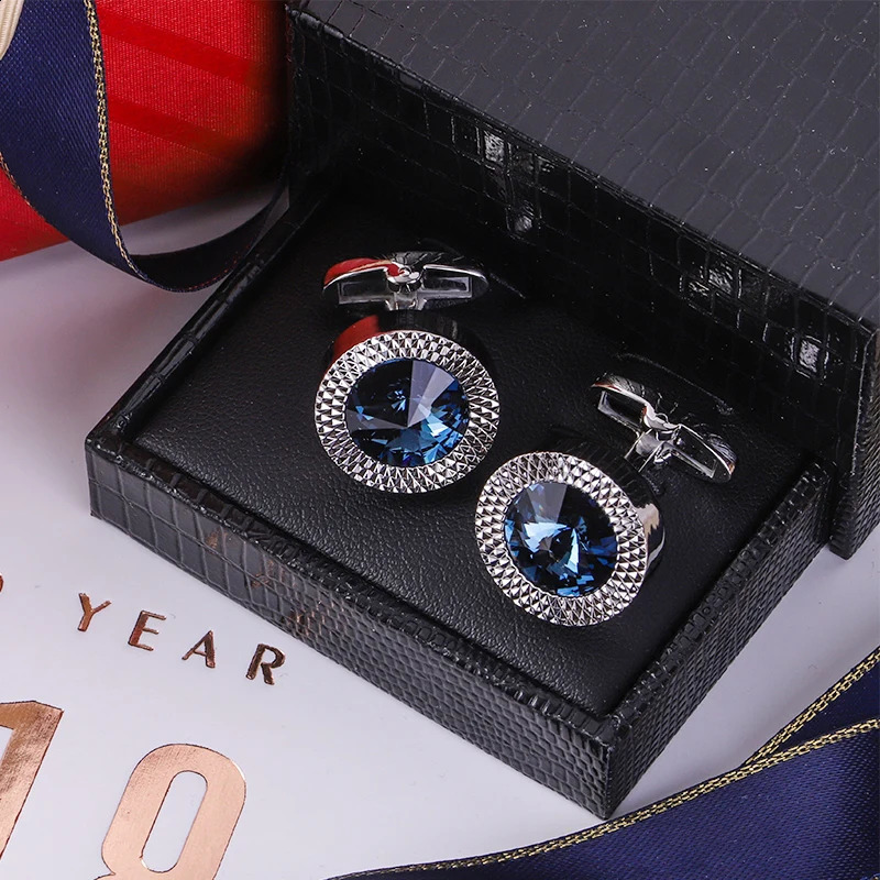 KFLK Round Shirt Cufflinks for Mens Crystal Cuff link Wedding Button High Quality Guests 260208