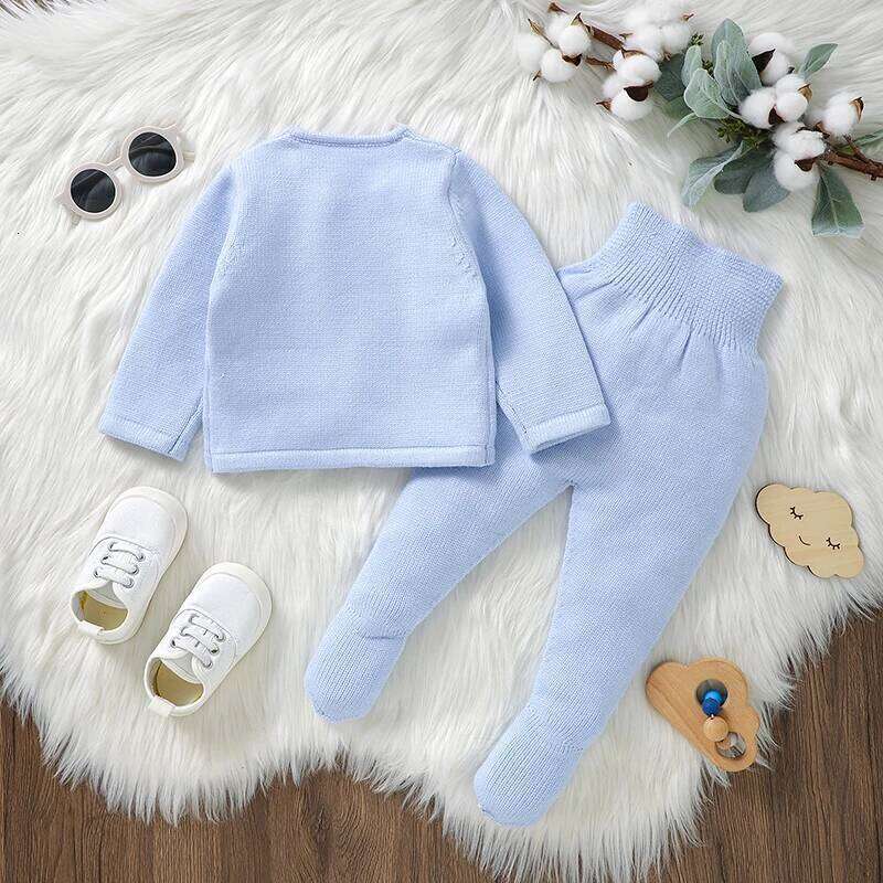 Baby Clothes Set Knit Newborn Girl Boy Long Sleeve Pullover Pants 2PC Fashion Solid Warm Infant Sweater Trousers Leggings Autumn 26Y0224
