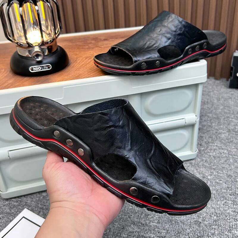 MAEDEF Men's Slippers Fashionable Sandals Home Shoes Non-slip Flats Slides Sandal for Men Leather Slipper Male Indoor Flip Flops