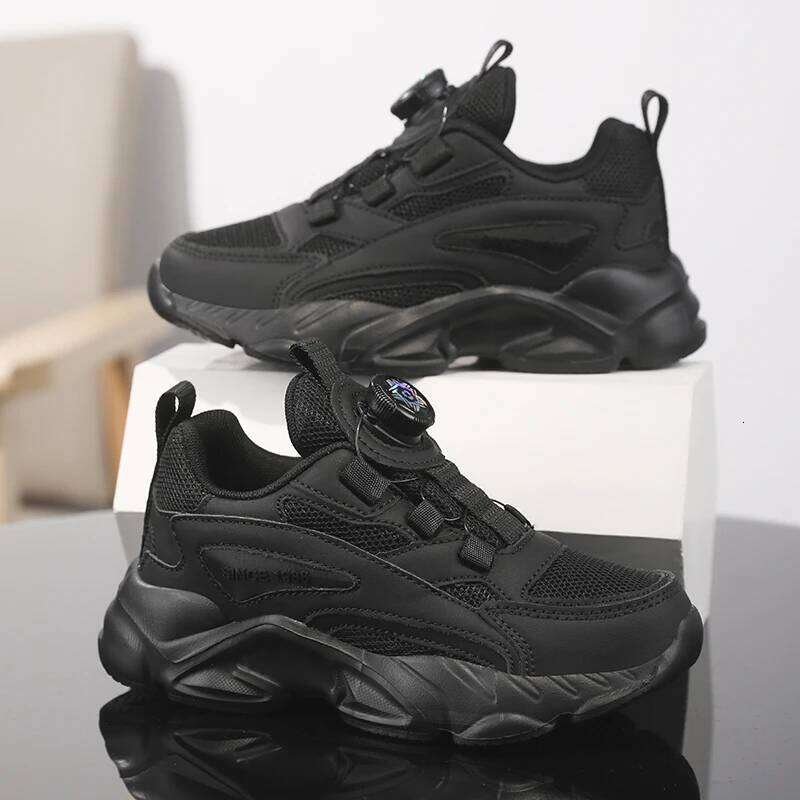 Childrens Sports Knob Buckle Single Double Mesh Sneakers Trendy Breathe Damping Lightweight Casual Running Shoes for Kids 26W0224