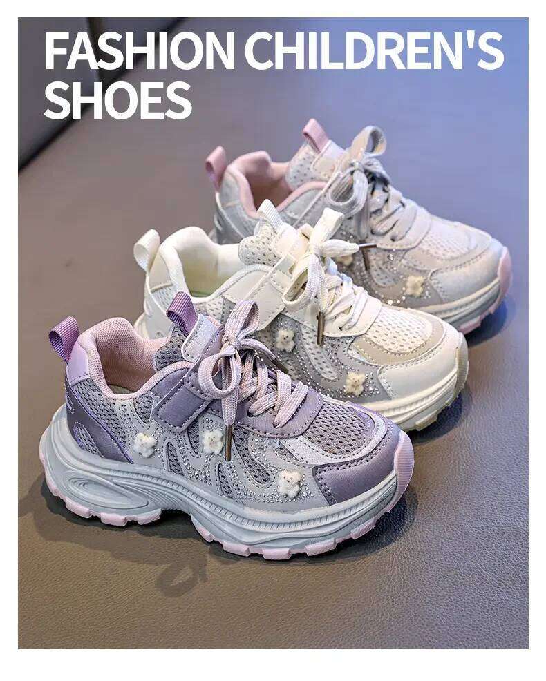 PU Leather Sport Children Trend Fashion Teenager Kid's Sneakers Anti-slippery Breathable Running Shoes For Boys Girls 26W0224