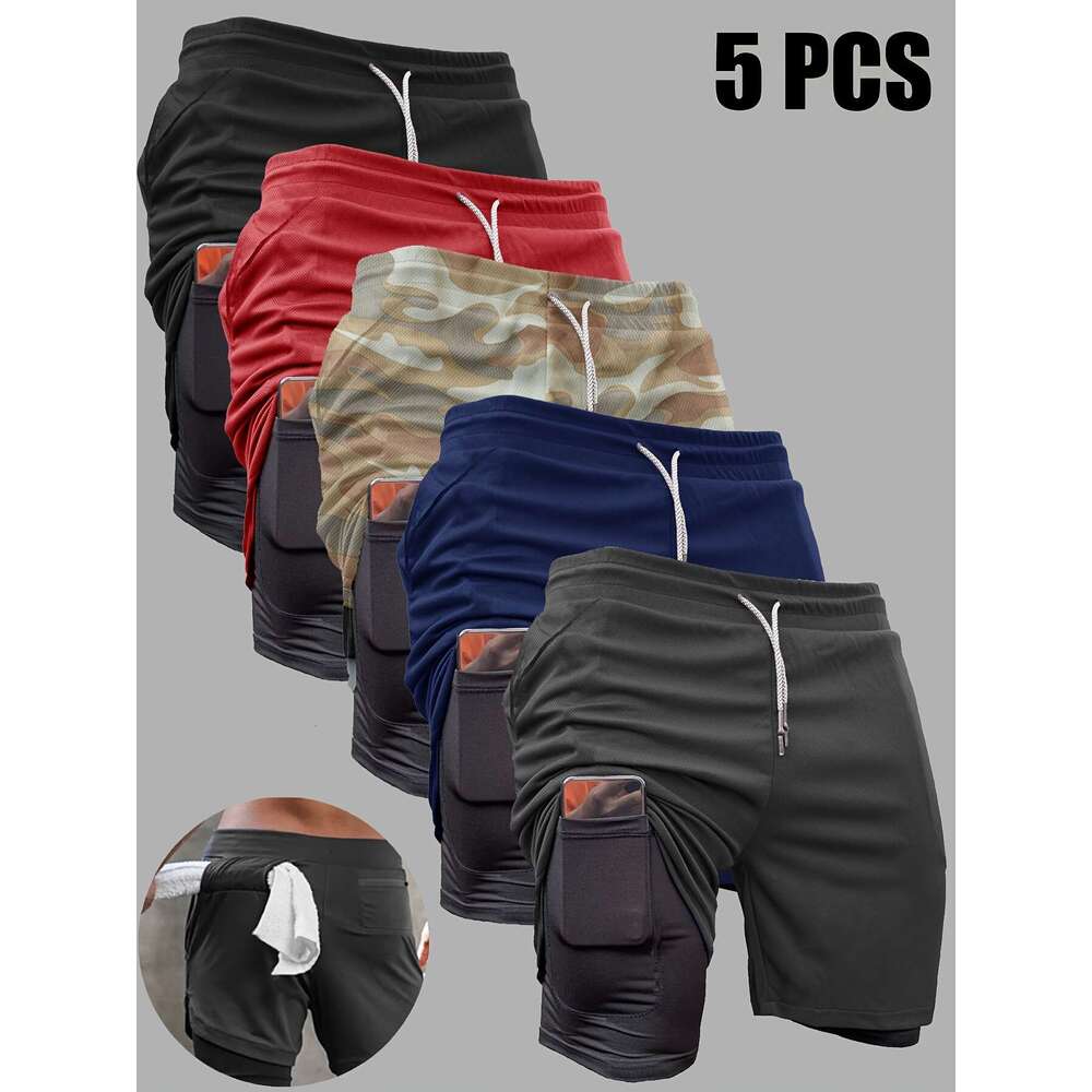 Five-Pack Summer Men's Running Sports Casual Loose Double-Layer Plus Size Basketball Gym Shorts Men