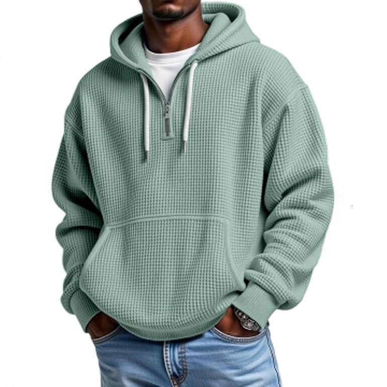 Autumn and winter hooded sweatshirt, versatile trendy pullover 3D printed top, long-sleeved men's waffle zipper sweatshirt