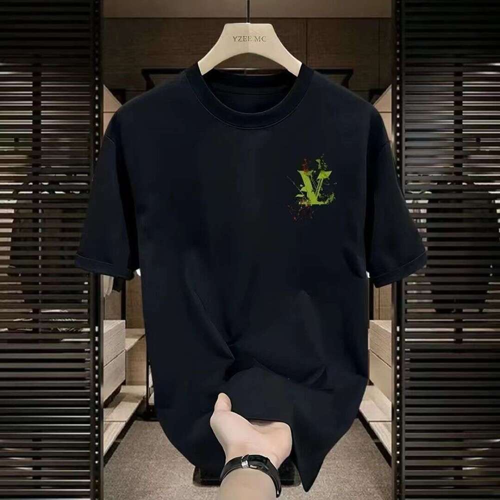 Summer New Pure Cotton Short T-Shirt For Men, Round Neck, Trendy Brand, Letter Print, Loose Fit, Versatile, High-End Feel, Half Sleeve Tee
