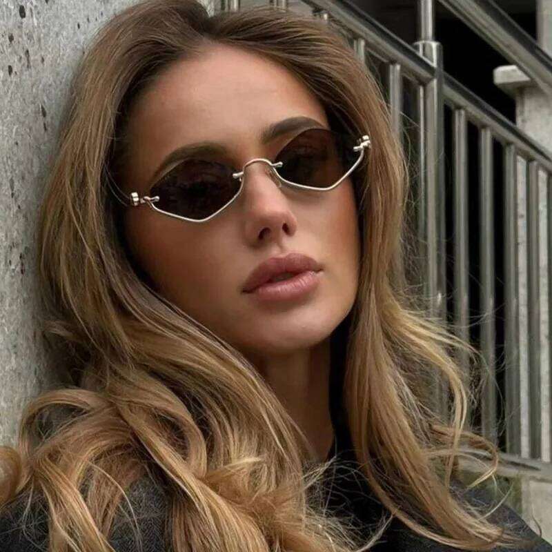 Fashion Small Polygonal Sunglasses Women Brand Metal Half Frame Glasses Ladies Hipster Sexy Cat Eye Shades Vintage 26W0224