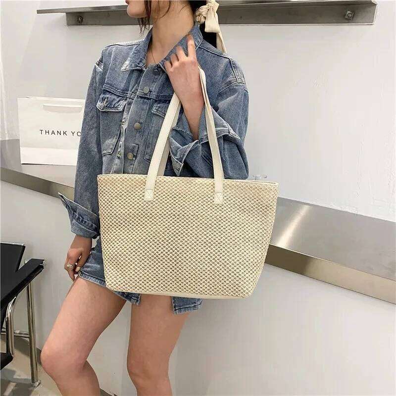 Summer Beach Bag Casual Large Capacity Shopper Tote For Women Wicker Woven Shoulder Bags Rattan Handbags Travel Purses Z260224