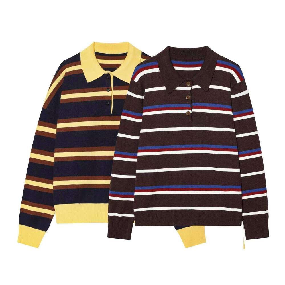 New women's clothing European and American style fashion casual striped polo shirt collar knitted sweater 26W0224
