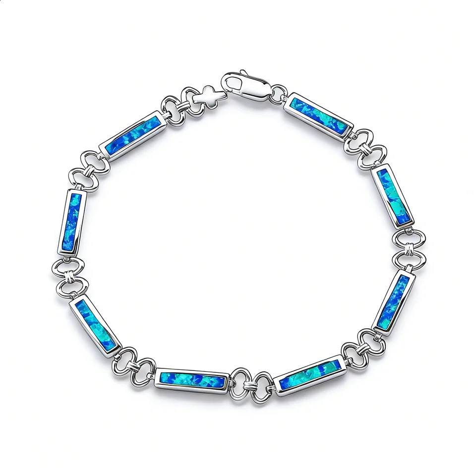 Real Silver Color Bracelets Blue Opal Fine Jewelry Trendy Women Friendship Charms Bracelets Gift for Women 260208