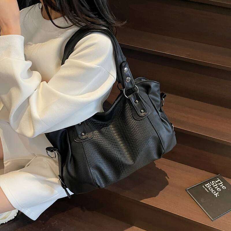Alligator Capacity Black Shoulder Bags For Women Large Shopper Soft Pu Leather Crossbody Handbag Lady Travel Tote Bag Z260224