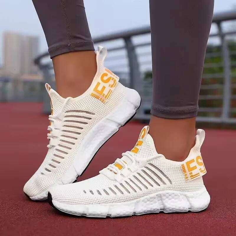 Women's Trendy Sneakers Comfortable Breathable Mesh Casual Lace Up Outdoor Jogging Track Field Lightweight Tennis Shoes