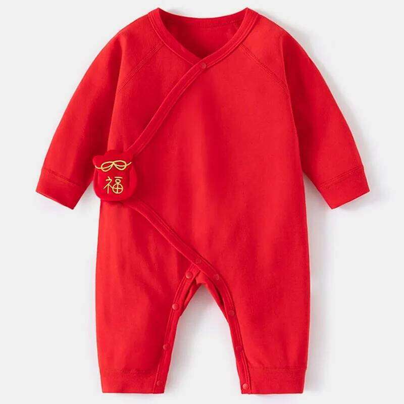 2026 Spring Autumn Baby Girl Boy Stuff Cute Chinese Style Red New Year Cotton Long Sleeve Jumpsuits Romper Newborn Clothes B172 26H0224