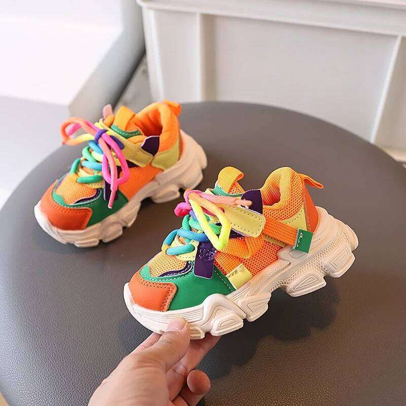 Girls & Boys Casual Sneakers Soft Sole Sports Shoes For Child Autumn colorful 26W0224