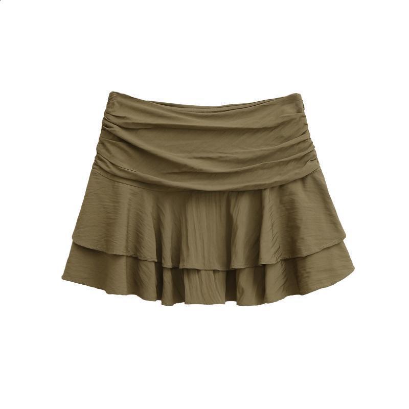 Sicilian-style nylon pleated layered decorative short skirt for women summer anti-exposure mid-waist skirt 241202