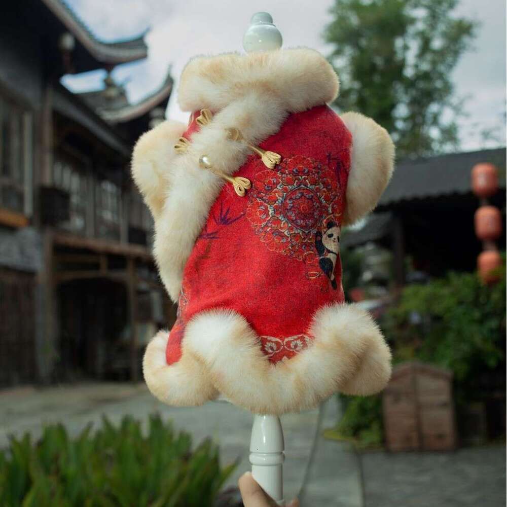 Dog Tang Suit Winter Fleece Warm Pet Clothes Festive Lion Dance Teddy Pomeranian Corgi Small Medium Dogs