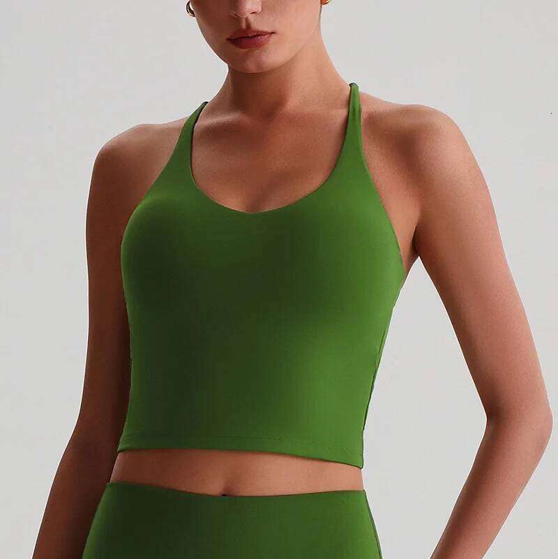 Women's Nude Yoga Wear Sexy Crossover Top Detachable Chest Pads Breathable Quick-drying Athletic Fitness Running Clothes 26Y0224