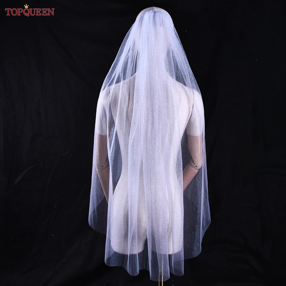 Topqueen V101 Sparking Bridal Veils Long Golden Bride Wedding Veil Cathedral Champagne Colored Yarn with Sequins Royal 260208