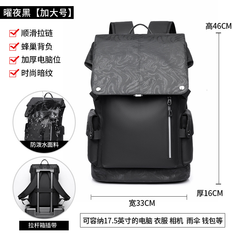 Large Capacity Waterproof Business Backpack Fashion Trendy Texture Casual Commuter Bag Travel High-end Feel Mens Double Shoulder Bag