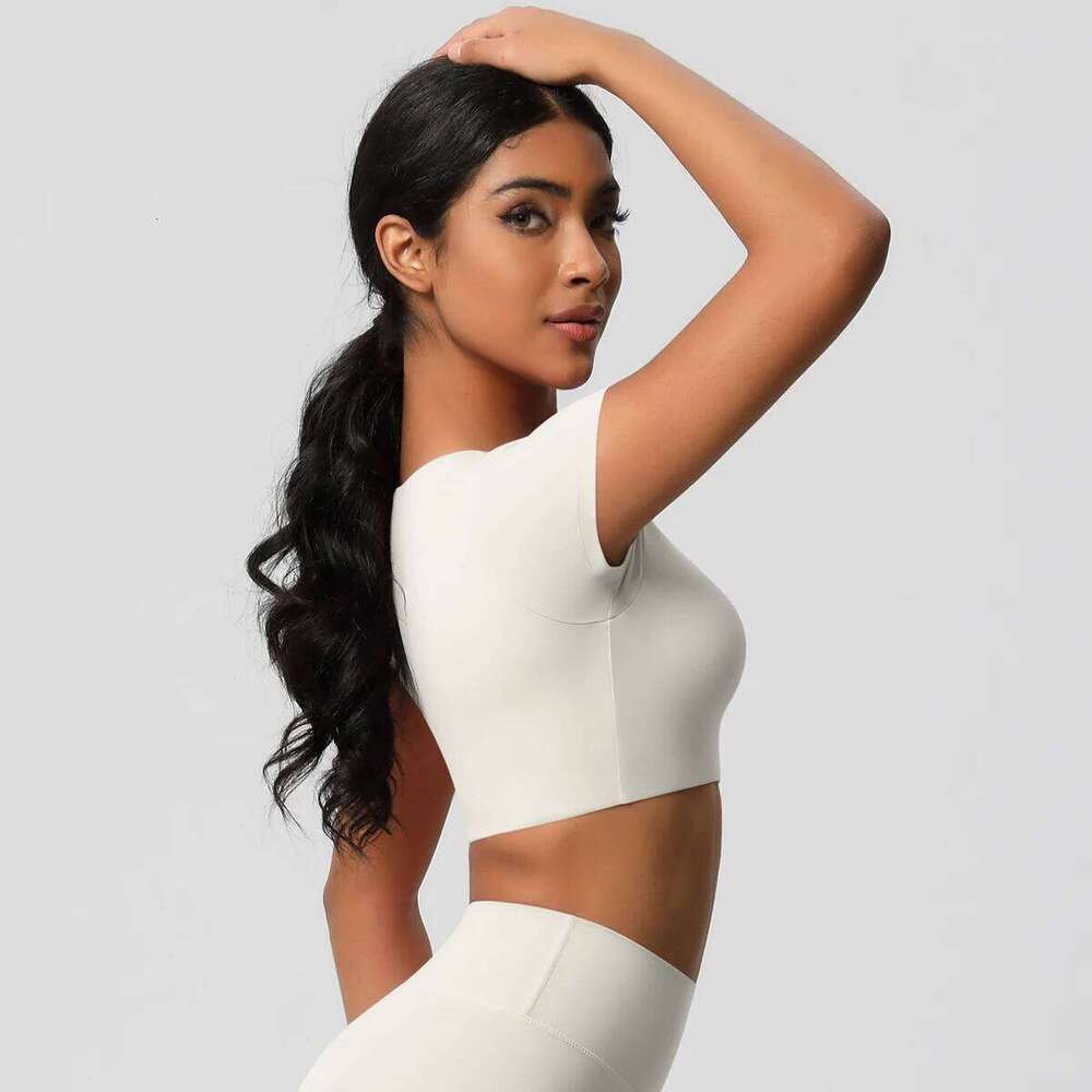 Yoga T-shirt Women Fitness Top Shockproof Bras Running Push Up Training Suit Gym Sports Crop Tops Solid Color Breath 26Y0224