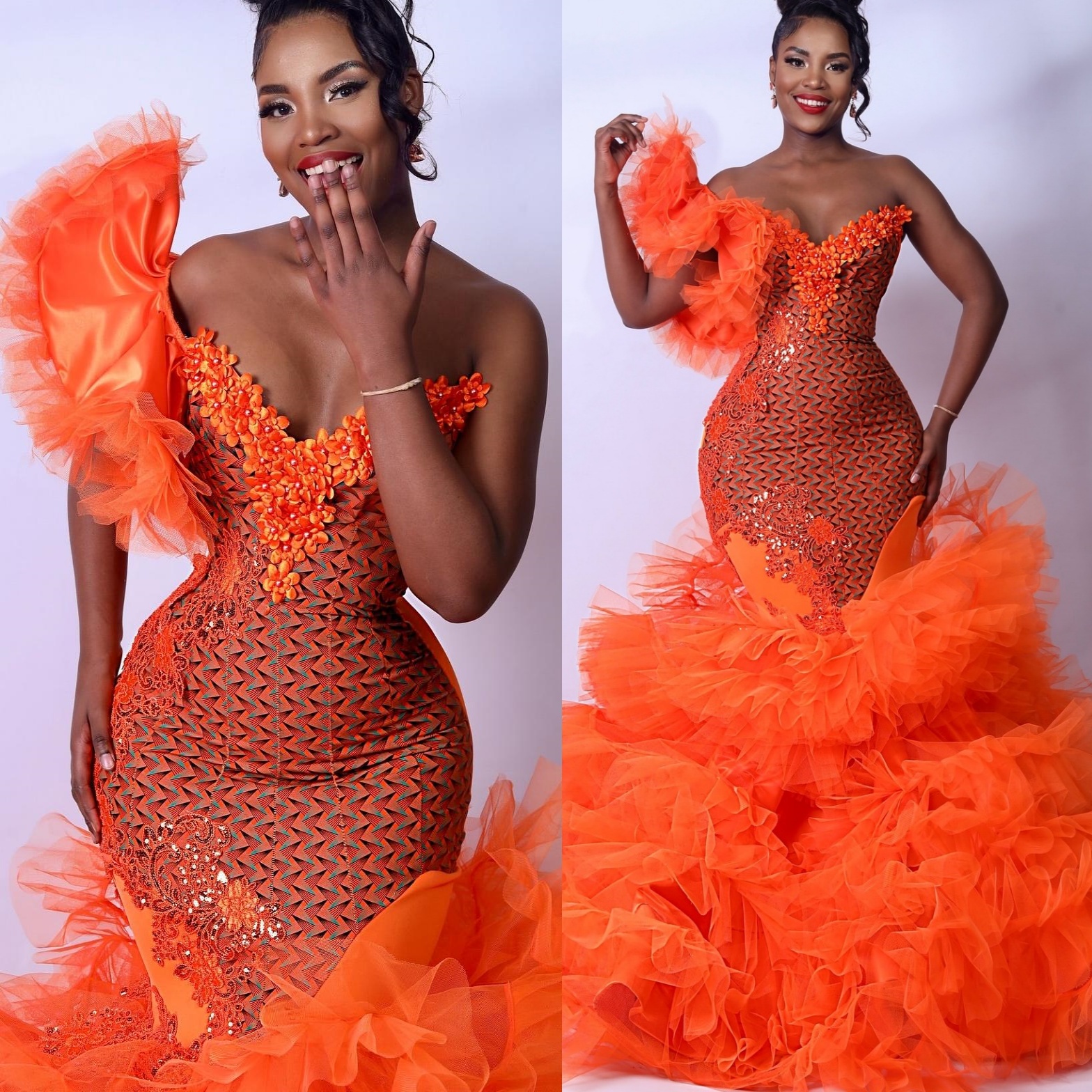Aso Ebi Orange Mermaid Prom Dresses 2026 One Shoulder Flowers Applique Evening Formal Party Second Birthday Engagement Gowns Dress For Special Occasio