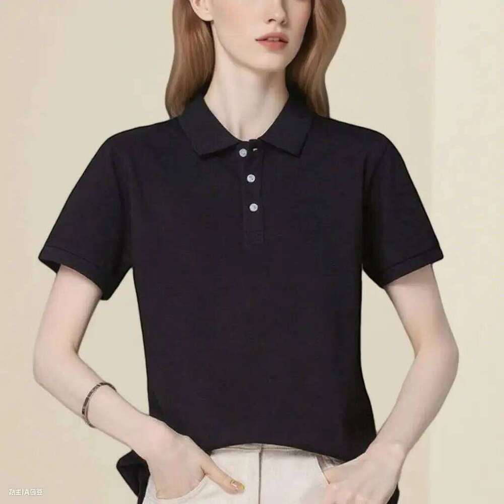 Women's basic solid color short-sleeved POLO shirts summer knitted tops daily casual models can be machine washed and dry cleane 26W0224