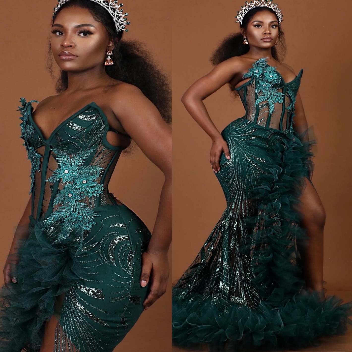 Aso Ebi Dark Green Mermaid Prom Dresses 2026 Applique High Split Sequined Evening Formal Party Second Birthday Engagement Gowns Dress For Special Occa