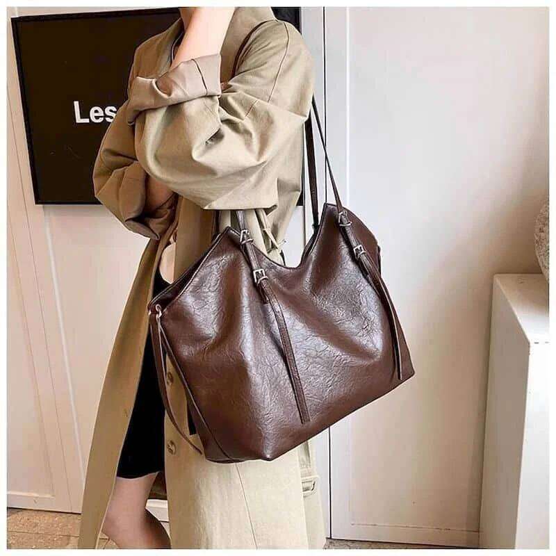 Leather Shoulder for Women Korean Style Handbags Versatile Minimalist Luxury Office Lady High Quality Vintage Tote Bags Z260224