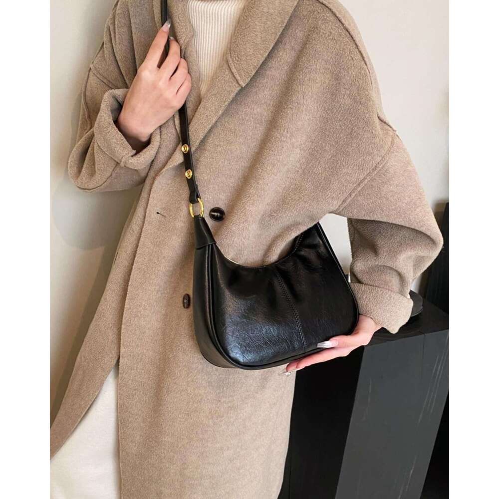 Shoulder For Women Small Hobo Bags Crescent Shaped Cute Retro Tote Handbag Mini Purse With Zipper Closure