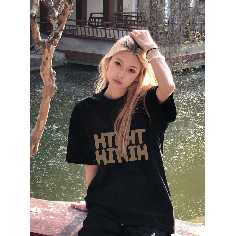Women's American Style Short Sleeve T-Shirt Summer Oversize Loose Casual Couple Matching Versatile Tops