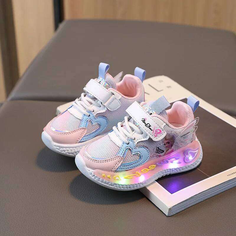 Kids Led Lights Children Sneakers Girls Elsa Frozen Princess Casual Sport Baby Anti-slip Shoes Size 22-31 26W0224